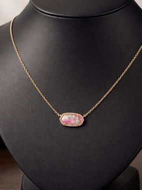 Kendra Scott Gold Necklace with Pink Multi-Opal Pendant